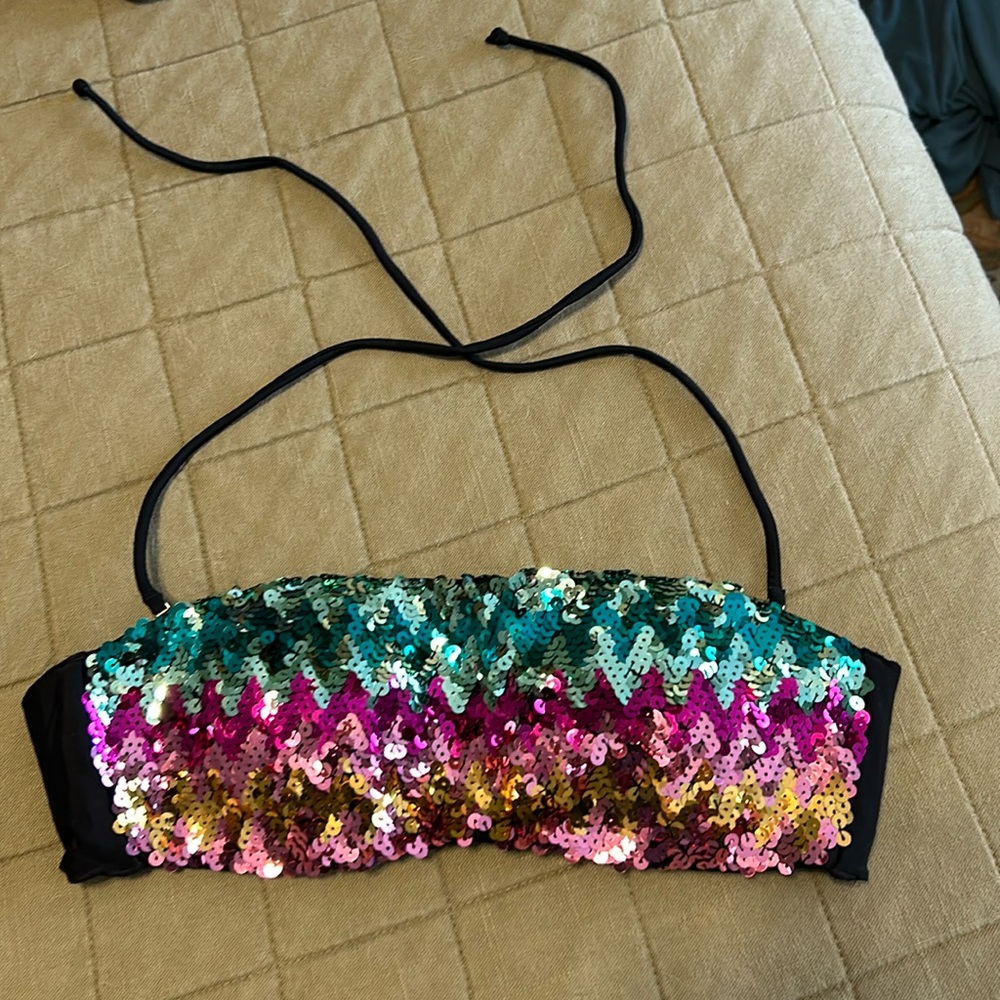 Victoria’s Secret sequin chevron bandeau swim top
